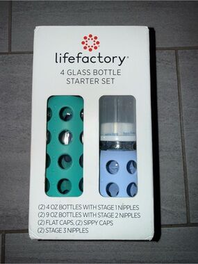 lifeFactory 4 Glass Bottle Starter Set - Teal & Light Blue